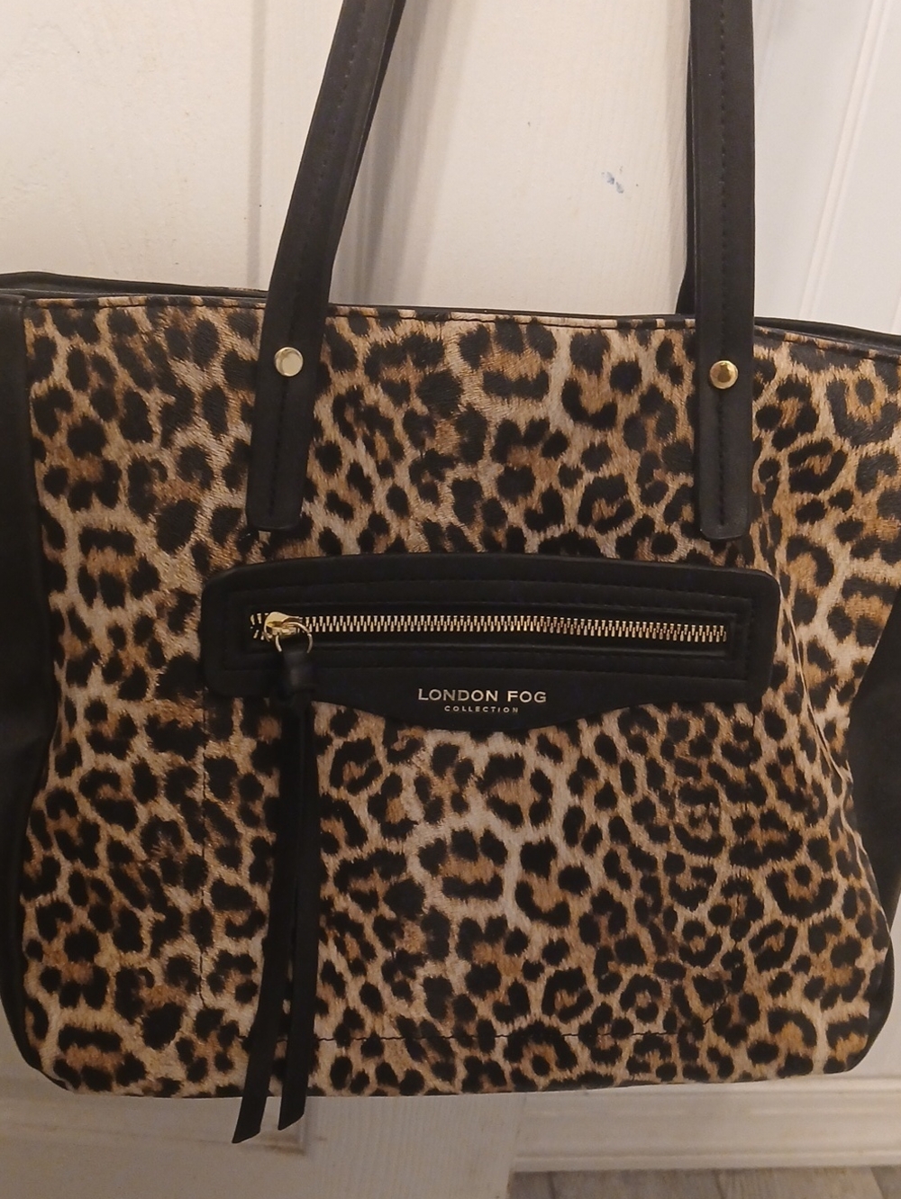 London Fog Leopard-Print Tote in Tan and Black